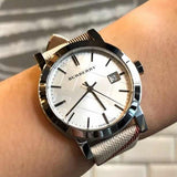  Shop Authentic Burberry The City Nova Silver Dial White Leather Strap Watch for Women - BU9022 - Luxxuri