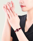  Shop Authentic Swarovski Crystal Flower Red Dial Red Leather Strap Watch for Women - 5552780 - Luxxuri