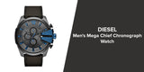  Shop Authentic Diesel Mega Chief Chronograph Black Dial Black Leather Strap Watch For Men - DZ4500 - Luxxuri
