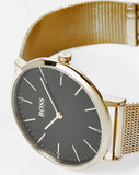 Shop Authentic Hugo Boss Horizon Quartz Black Dial Gold Mesh Bracelet Watch For Men - 1513735 - Luxxuri