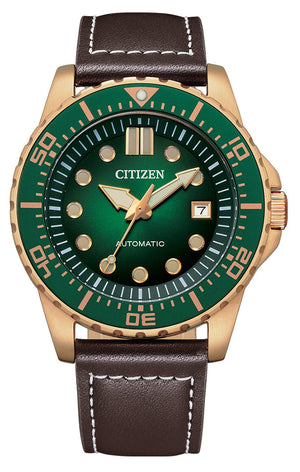Citizen Mechanical Automatic Green Dial Brown Leather Strap Watch for Men - NJ0173-18X
