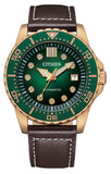 Citizen Mechanical Automatic Green Dial Brown Leather Strap Watch for Men - NJ0173-18X