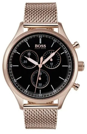  Shop Authentic Hugo Boss Companion Quartz Black Dial Rose Gold Mesh Bracelet Watch For Men - HB1513548 - Luxxuri