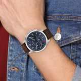  Shop Authentic Tommy Hilfiger Asher Chrongraph Blue Dial Brown Leather Strap Watch For Men - 1791855 - Luxxuri