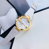  Shop Authentic Gucci G Interlocking White Dial White Leather Strap Watch For Women - YA133327 - Luxxuri