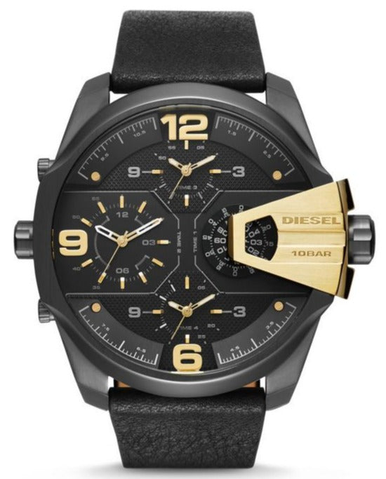  Shop Authentic Diesel Uber Chief Two Hand Black Dial Black Leather Strap Watch For Men - DZ7377 - Luxxuri