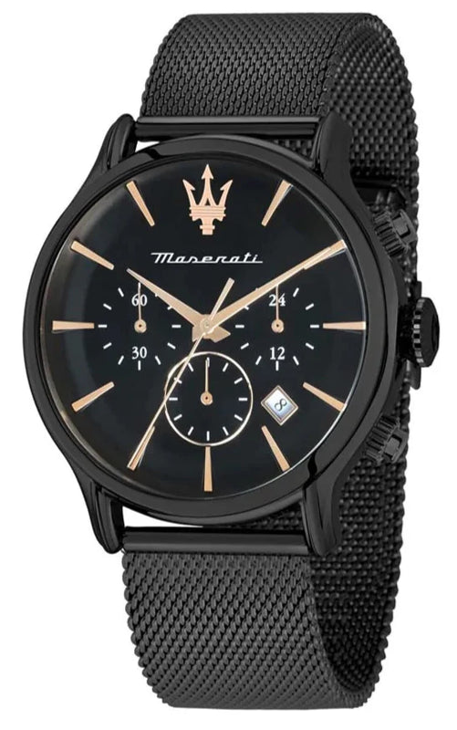  Shop Authentic Maserati Epoca Chronograph Black Dial Black Mesh Strap Watch For Men - R8873618013 - Luxxuri