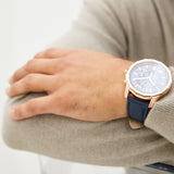  Shop Authentic Armani Exchange Banks Chronograph Blue Dial Blue Leather Strap Watch For Men - AX1723 - Luxxuri
