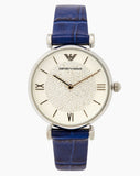  Shop Authentic Emporio Armani Gianni T Bar Quartz Crystals Silver Dial Blue Leather Strap Watch For Women - AR11344 - Luxxuri