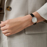  Shop Authentic Emporio Armani Cleo Three-Hand Mother of Pearl Dial Black Leather Strap Watch For Women - AR11485 - Luxxuri