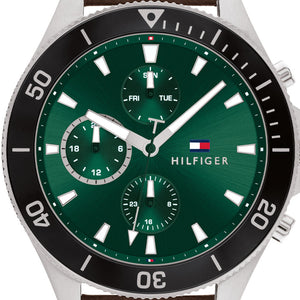  Shop Authentic Tommy Hilfiger Larson Chronograph Green Dial Brown Leather Strap Watch For Men - 1791983 - Luxxuri