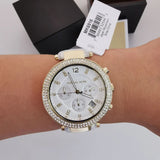  Shop Authentic Michael Kors Parker Chronograph White Dial White Leather Strap Watch For Women - MK6916 - Luxxuri