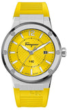 Salvatore Ferragamo F-80 Classic Yellow Dial Yellow Rubber Strap Watch for Men - SFHY01222