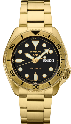  Shop Authentic Seiko 5 Sports Automatic Black Dial Gold Steel Strap Watch For Men - SRPK18 - Luxxuri