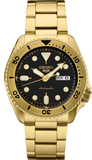 Seiko 5 Sports Automatic Black Dial Gold Steel Strap Watch For Men - SRPK18