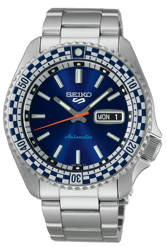  Shop Authentic Seiko 5 Sports Petrol Blue Checker Flag Special Edition Blue Dial Silver Steel Strap Watch For Men - SRPK65K1 - Luxxuri