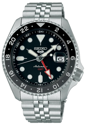 Seiko 5 Sports Automatic GMT Black Dial Silver Steel Strap Watch For Men - SSK001K1