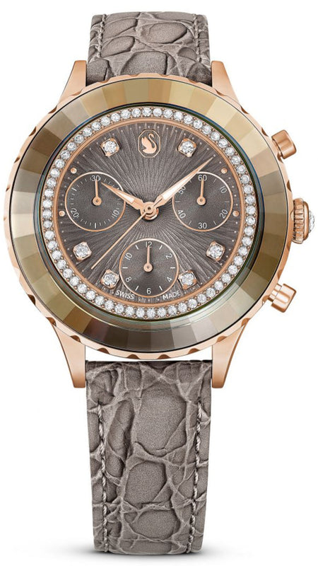 Shop Authentic Swarovski Octea Chrono Grey Dial Grey Leather Strap Watch for Women - 5671153 - Luxxuri