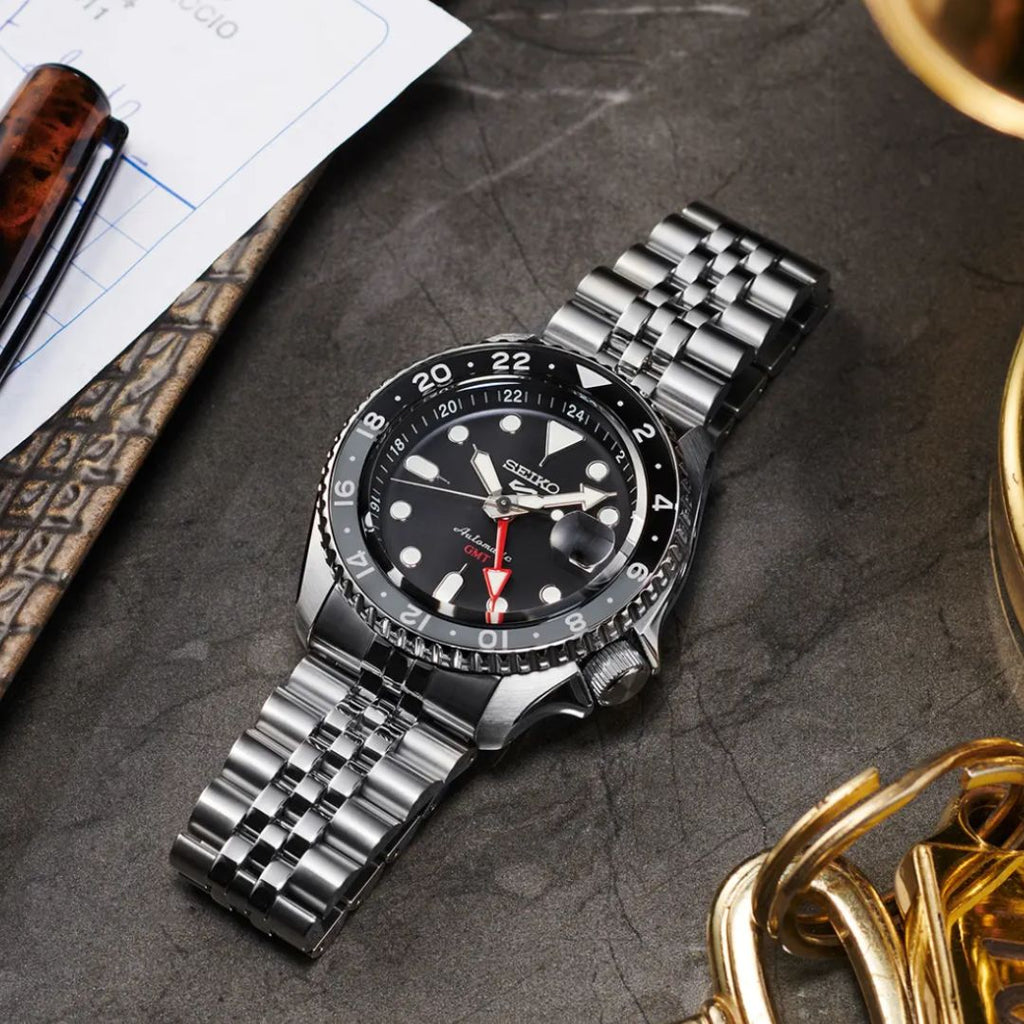  Shop Authentic Seiko 5 Sports Automatic GMT Black Dial Silver Steel Strap Watch For Men - SSK001K1 - Luxxuri