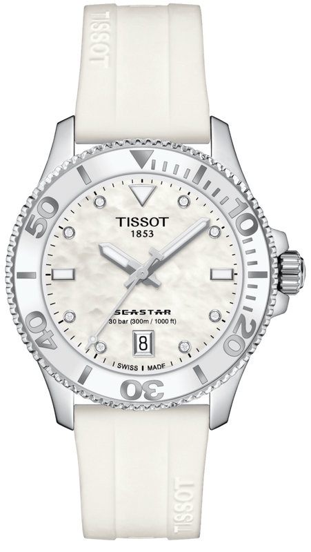  Shop Authentic Tissot Seastar 1000 Mother of Pearl White Dial White Rubber Strap Watch for Women - T120.210.17.116.00 - Luxxuri
