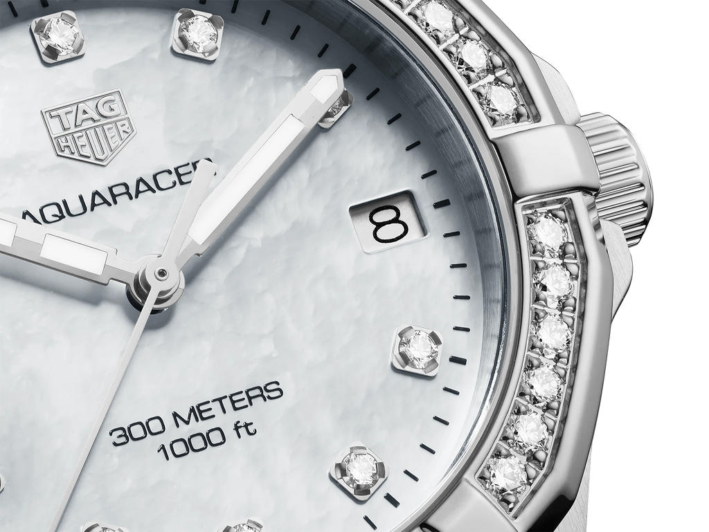  Shop Authentic Tag Heuer Aquaracer Diamonds White Mother of Pearl Dial Silver Steel Strap Watch for Women - WBD1315.BA0740 - Luxxuri