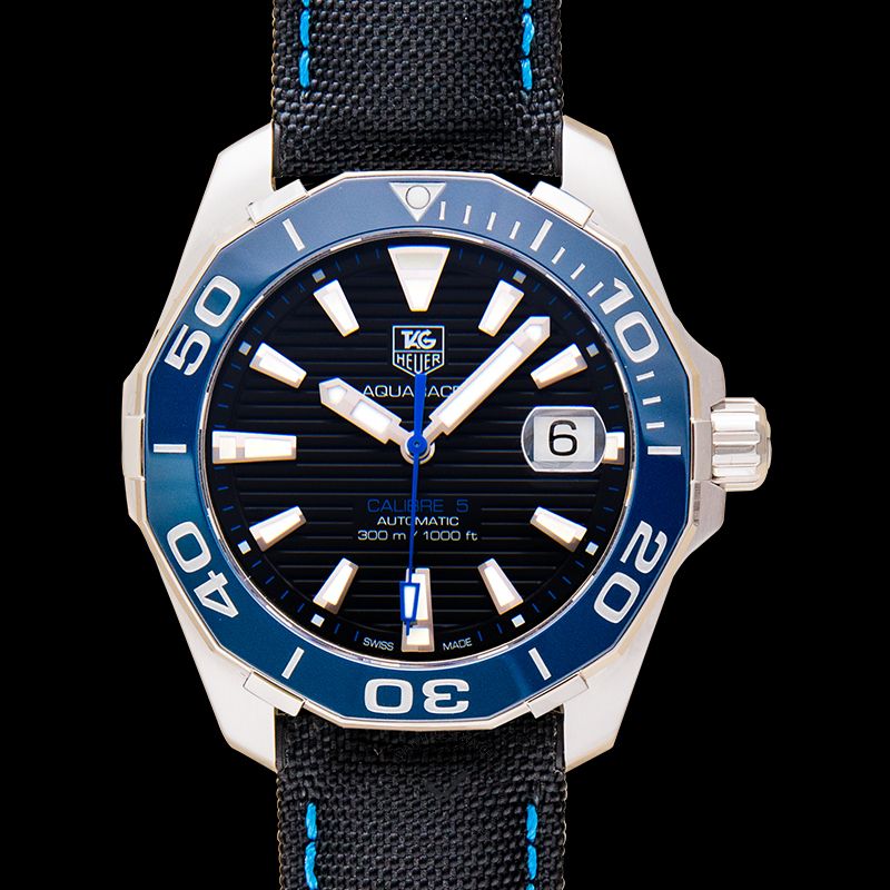  Shop Authentic Tag Heuer Aquaracer Calibre 5 Automatic Black Dial Black Nylon Strap Watch for Men - WAY211B.FC6363 - Luxxuri