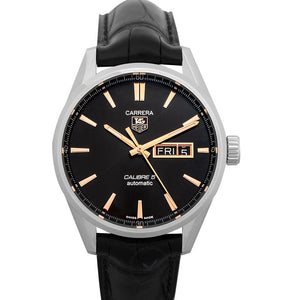  Shop Authentic Tag Heuer Carrera Calibre 5 Automatic Black Dial Black Leather Strap Watch for Men - WAR201C.FC6266 - Luxxuri