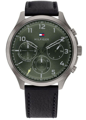  Shop Authentic Tommy Hilfiger Asher Chronograph Green Dial Black Leather Strap Watch For Men - 1791856 - Luxxuri