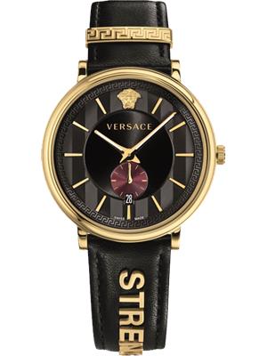  Shop Authentic Versace V-Circle Manifesto Edition Black Dial Black Leather Strap Watch for Men - VBQ050017 - Luxxuri
