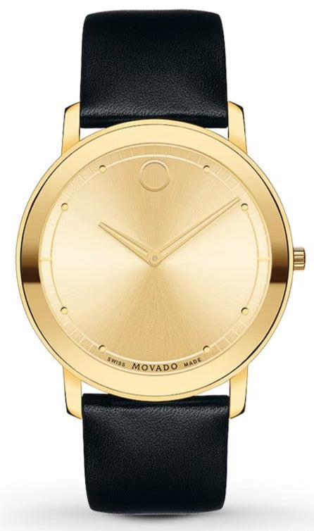  Shop Authentic Movado Sapphire Gold Dial Black Leather Strap Watch For Men - 606883 - Luxxuri