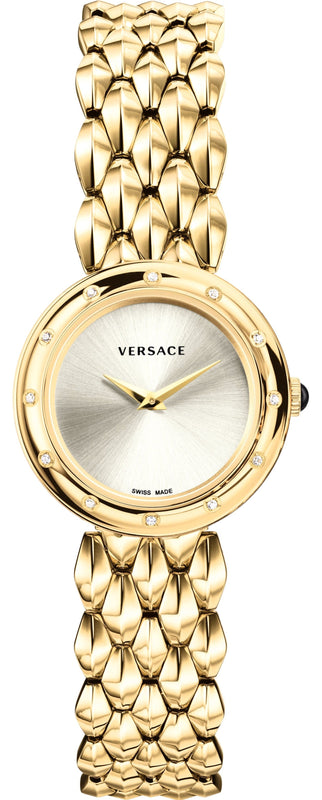  Shop Authentic Versace V-Flare Quartz Silver Dial Gold Steel Strap Watch for Women - VEBN00818 - Luxxuri