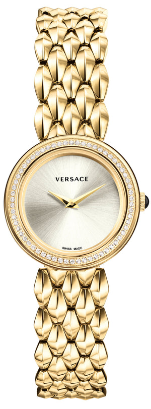  Shop Authentic Versace V Flare Diamonds Silver Dial Gold Steel Strap Watch for Women - VEBN00918 - Luxxuri