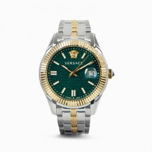  Shop Authentic Versace Greca Time Quartz Green Dial Two Tone Steel Strap Watch For Men - VE3K00422 - Luxxuri