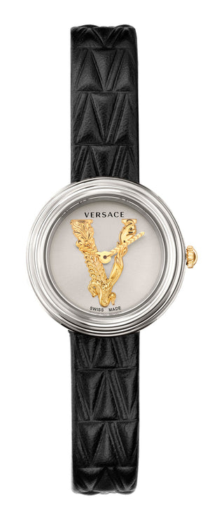  Shop Authentic Versace Virtus Quartz White Dial Black Leather Strap Watch For Women - VET300421 - Luxxuri
