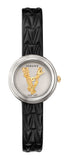 Versace Virtus Quartz White Dial Black Leather Strap Watch For Women - VET300421