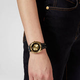  Shop Authentic Versace Shadov Gold Dial Green Leather Strap Watch For Women - VEBM01018 - Luxxuri