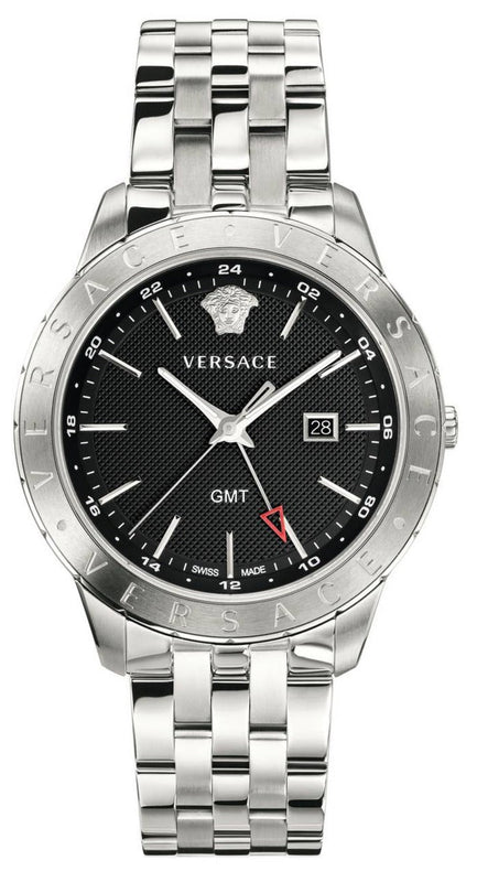  Shop Authentic Versace Univers Analog Black Dial Silver Steel Strap Watch for Men - VEBK00418 - Luxxuri