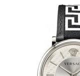  Shop Authentic Versace V-Circle Silver Dial Black Leather Strap Watch for Men - VEBQ01219 - Luxxuri