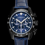  Shop Authentic Versace V-Ray Chronograph Quartz Blue Dial Black Leather Strap Watch For Men - VEDB00418 - Luxxuri