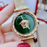  Shop Authentic Versace Palazzo Empire Greca Green Dial Gold Mesh Bracelet Watch for Women - VEDV00819 - Luxxuri