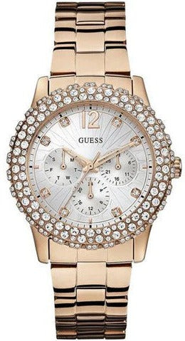  Shop Authentic Guess Dazzler Diamonds Silver Dial Rose Gold Steel Strap Watch for Women - W0335L3 - Luxxuri
