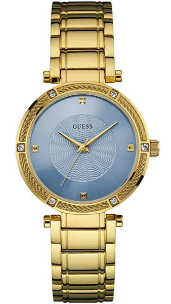  Shop Authentic Guess Park Avenue Blue Dial Gold Steel Strap Watch For Women - W0695L2 - Luxxuri