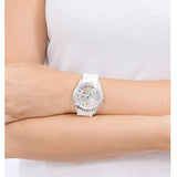  Shop Authentic Guess Wanderlust Crystals Silver Dial White Rubber Strap Watch for Women - W1059L1 - Luxxuri