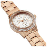  Shop Authentic Guess Bedazzle Diamonds Silver Dial Rose Gold Steel Strap Watch For Women - W1097L3 - Luxxuri