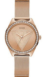  Shop Authentic Guess Tri Glitz Quartz Diamonds Rose Gold Dial Rose Gold Mesh Bracelet Watch For Women - W1142L4 - Luxxuri
