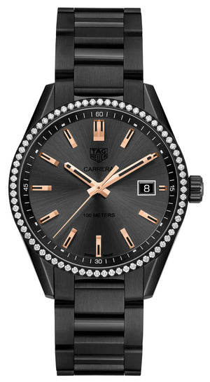  Shop Authentic Tag Heuer Carrera Quartz Diamonds Black Dial Black Steel Strap Watch for Women - WAR1115.BA0602 - Luxxuri