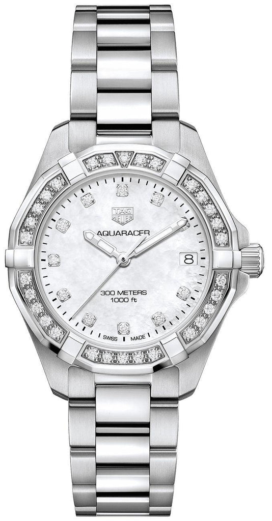  Shop Authentic Tag Heuer Aquaracer Diamonds White Mother of Pearl Dial Silver Steel Strap Watch for Women - WBD1315.BA0740 - Luxxuri