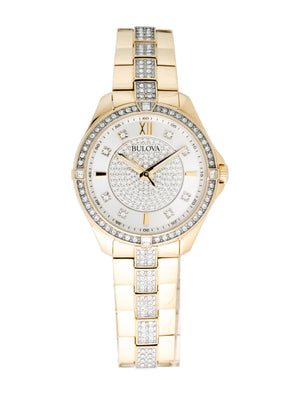  Shop Authentic Bulova Crystal Collection Silver Crystal Dial Gold Steel Strap Watch for Women - 98L228 - Luxxuri