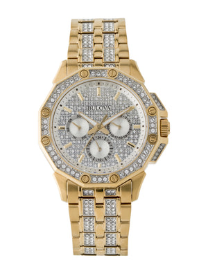  Shop Authentic Bulova Crystal Collection Octova White Dial Gold Steel Strap Watch for Men - 98C126 - Luxxuri