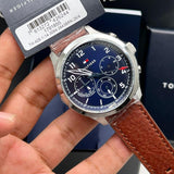  Shop Authentic Tommy Hilfiger Asher Chrongraph Blue Dial Brown Leather Strap Watch For Men - 1791855 - Luxxuri